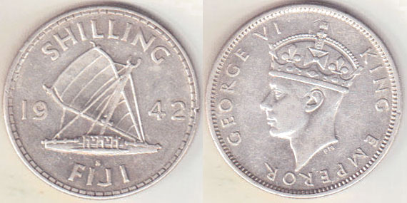 1942 S Fiji silver Shilling A004137